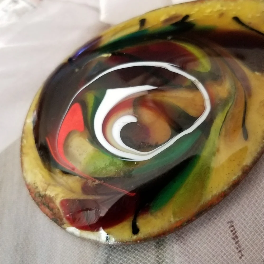 Vintage enamel copper pendant swirl teardrop